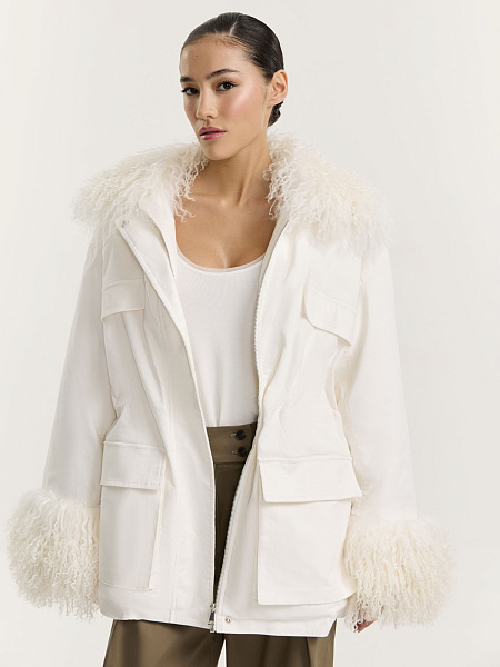 Парка из вельвета с мехом ламы