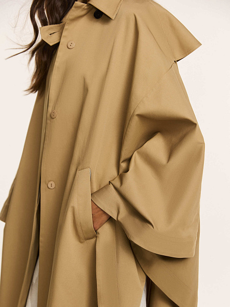 Тренч-пончо из итальянского хлопка с контрастными деталями