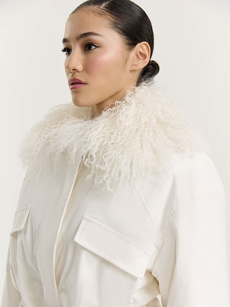 Парка из вельвета с мехом ламы