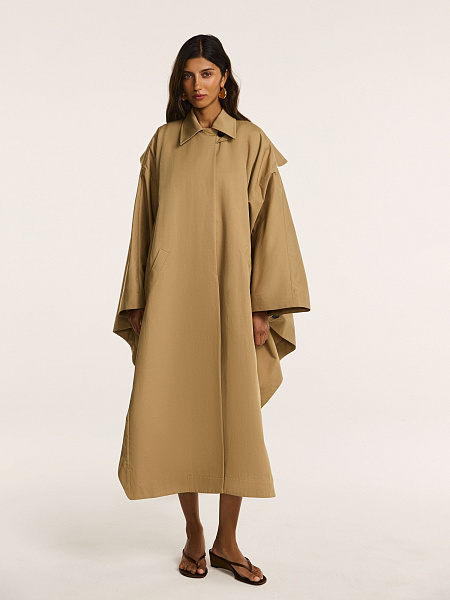 Тренч-пончо из итальянского хлопка с контрастными деталями