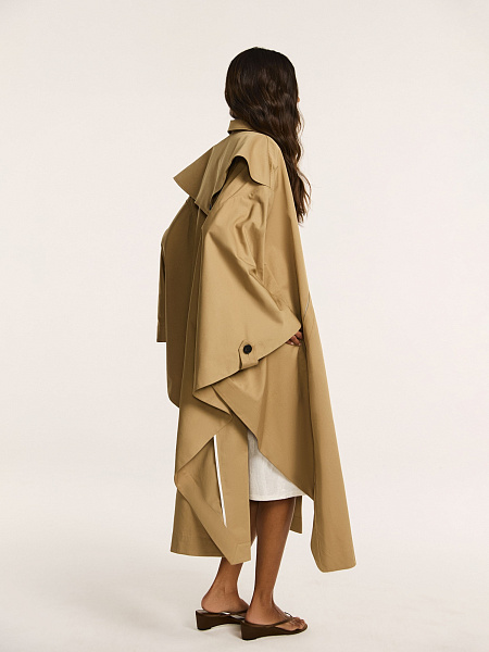 Тренч-пончо из итальянского хлопка с контрастными деталями