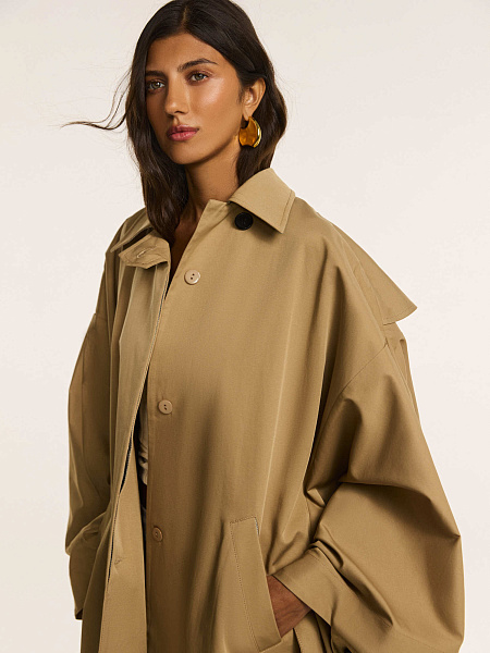Тренч-пончо из итальянского хлопка с контрастными деталями