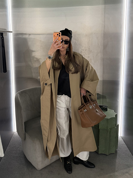 Тренч-пончо из итальянского хлопка с контрастными деталями