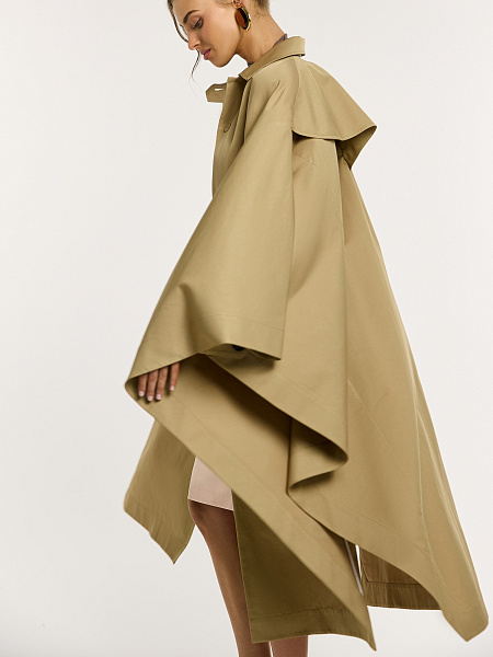 Тренч-пончо из итальянского хлопка с контрастными деталями