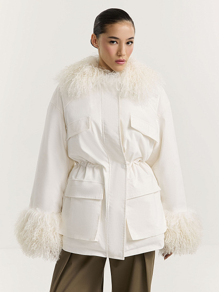 Парка из вельвета с мехом ламы