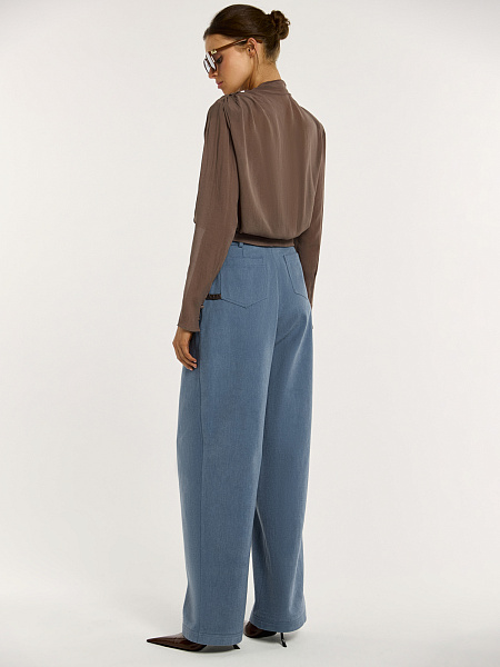 Брюки с отделкой из натуральной кожи