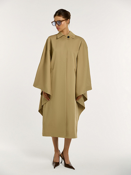 Тренч-пончо из итальянского хлопка с контрастными деталями