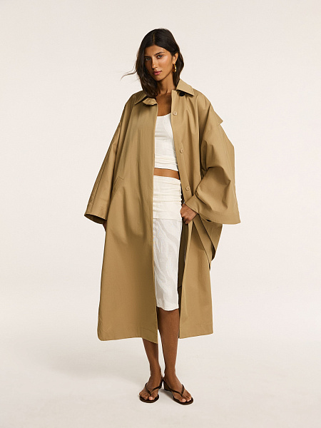 Тренч-пончо из итальянского хлопка с контрастными деталями