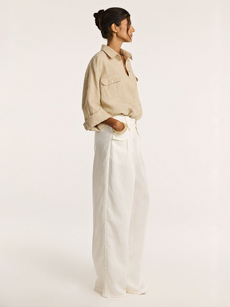 Брюки свободного кроя из итальянского льна