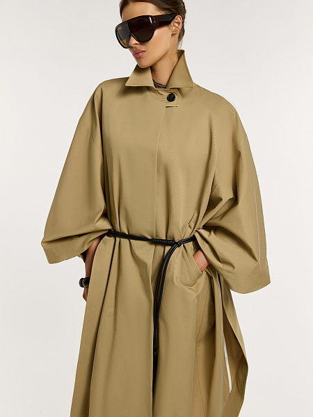 Тренч-пончо из итальянского хлопка с контрастными деталями