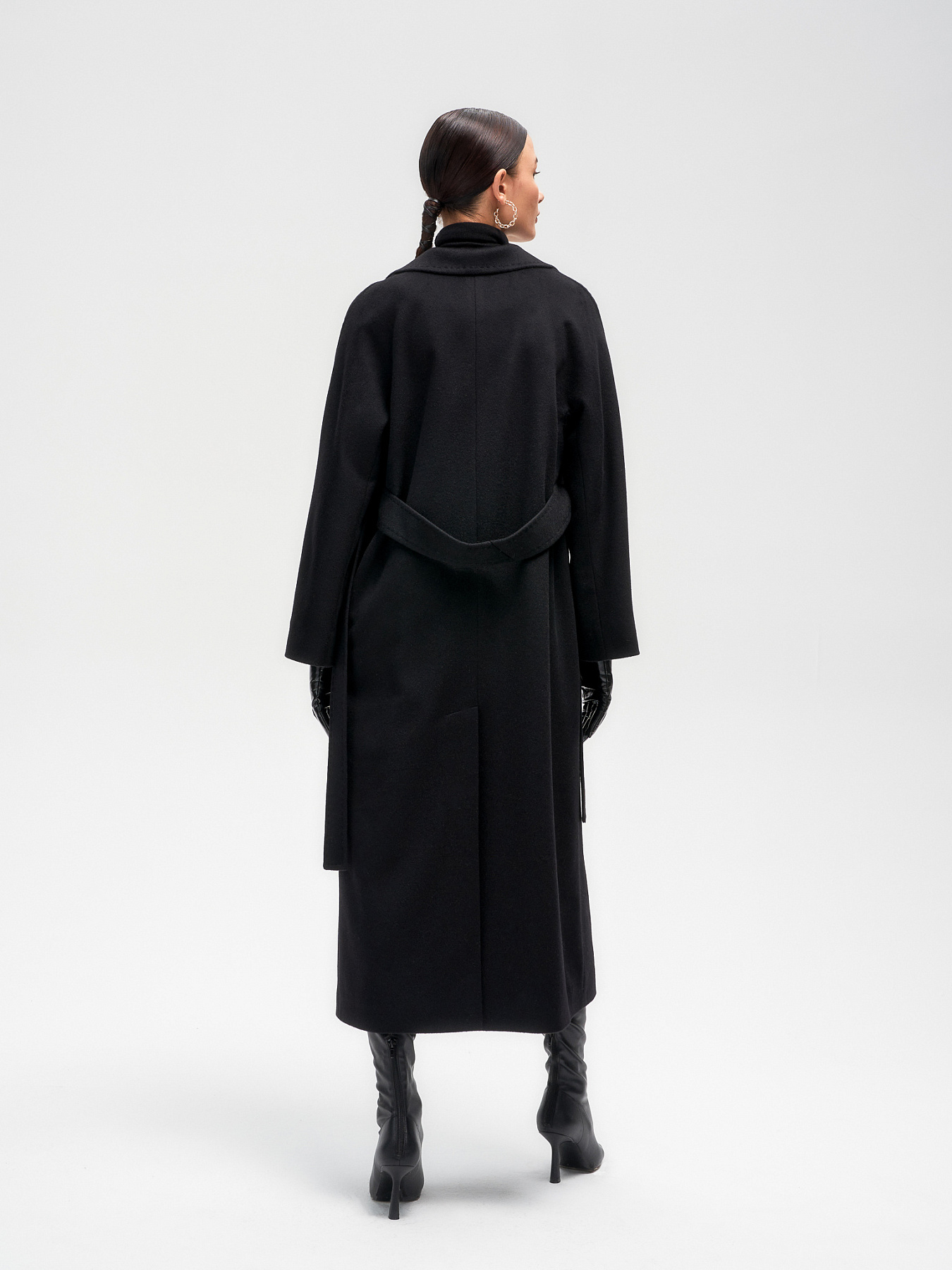 Пальто с широким рукавом с ластовицей из фактурной шерсти