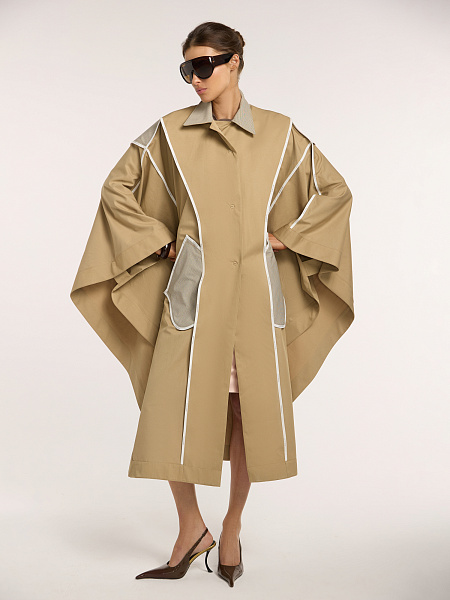 Тренч-пончо из итальянского хлопка с контрастными деталями