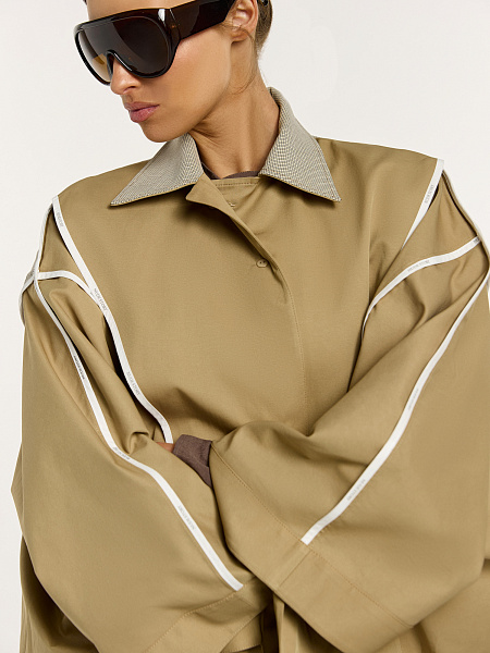 Тренч-пончо из итальянского хлопка с контрастными деталями