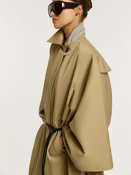 Тренч-пончо из итальянского хлопка с контрастными деталями