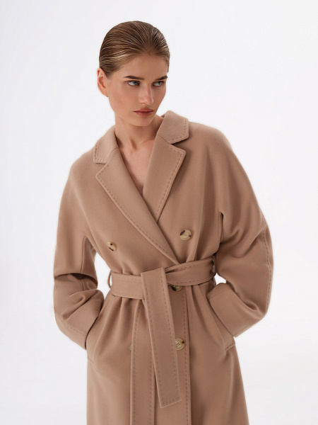 Двубортное пальто с широким рукавом с ластовицей из шерсти и кашемира