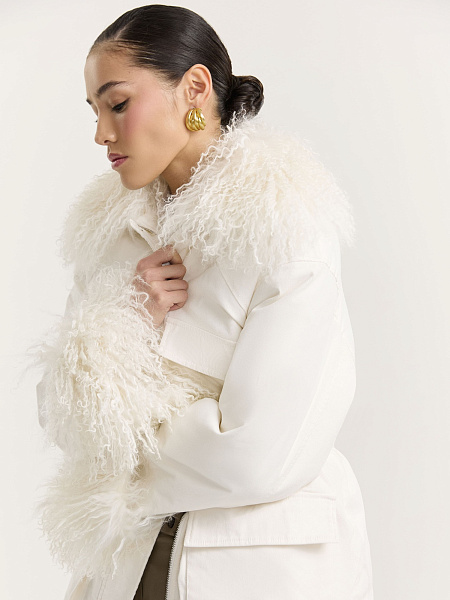 Парка из вельвета с мехом ламы